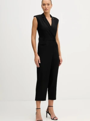 Sisley kombinezon z domieszką wełny kolor czarny z dekoltem w szpic 41FQLT00S