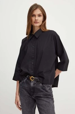 Sisley koszula bawełniana damska kolor czarny regular z kołnierzykiem klasycznym