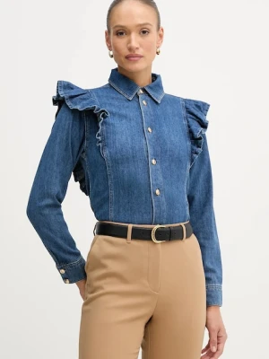 Sisley koszula bawełniana damska kolor granatowy regular z kołnierzykiem klasycznym 53GELQ09N