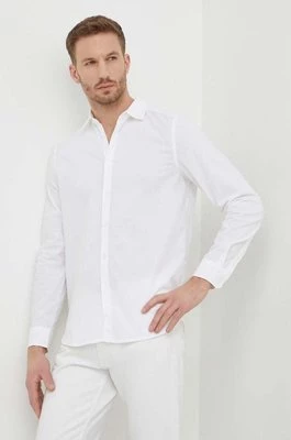 Sisley koszula bawełniana męska kolor biały slim z kołnierzykiem klasycznym