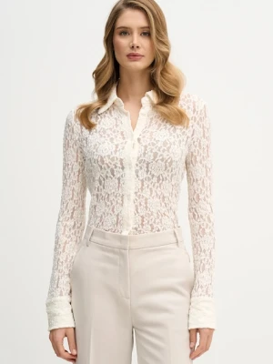 Sisley koszula damska kolor beżowy regular z kołnierzykiem klasycznym 508SLQ0A1