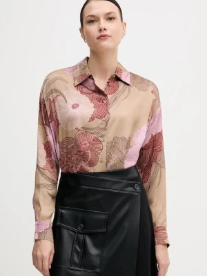 Sisley koszula damska kolor beżowy relaxed z kołnierzykiem klasycznym 5IBNLQ07F