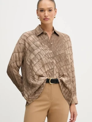 Sisley koszula damska kolor beżowy relaxed z kołnierzykiem klasycznym 5W4VLQ07F