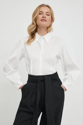 Sisley koszula damska kolor biały slim z kołnierzykiem klasycznym