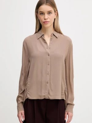Sisley koszula damska kolor brązowy regular z kołnierzykiem klasycznym 5IDTLQ09G