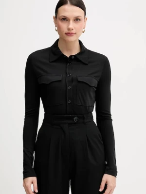 Sisley koszula damska kolor czarny regular z kołnierzykiem klasycznym 54HXLQ09M