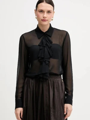 Sisley koszula damska kolor czarny regular z kołnierzykiem klasycznym 5NOXLQ09T