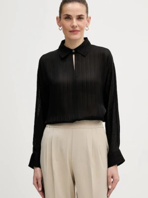 Sisley koszula damska kolor czarny relaxed z kołnierzykiem klasycznym 5FGXLQ0A6