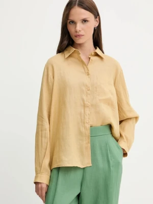 Sisley koszula lniana kolor żółty relaxed z kołnierzykiem klasycznym 5BMLLQ06S