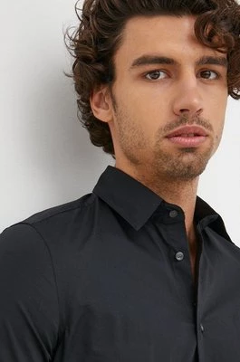 Sisley koszula męska kolor czarny slim z kołnierzykiem klasycznym