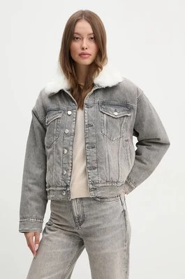 Sisley kurtka jeansowa damska kolor szary przejściowa oversize 2YRZLN04Y