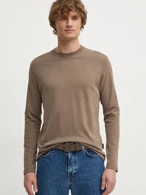 Sisley longsleeve bawełniany kolor brązowy gładki 3B7SS1045