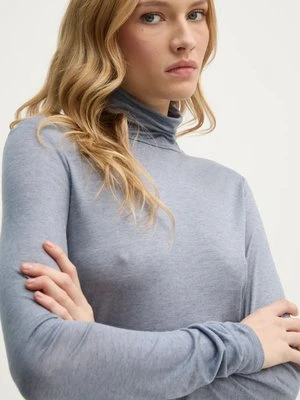 Sisley longsleeve z domieszką wełny kolor niebieski z golfem 3N1WL2100