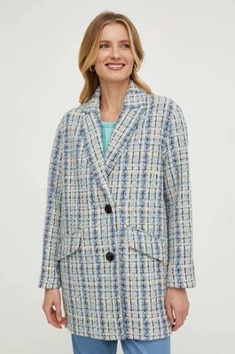 Sisley płaszcz z domieszką wełny kolor niebieski przejściowy