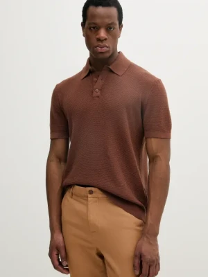 Sisley polo bawełniane męski kolor brązowy gładki 1094S300M