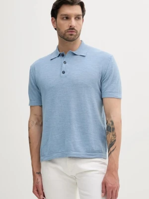 Sisley polo z domieszką lnu męski kolor niebieski gładki 105GS300L