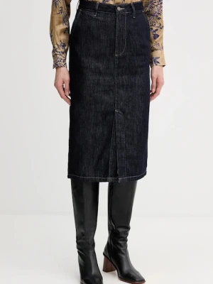 Sisley spódnica jeansowa kolor granatowy midi prosta 447ZL002U
