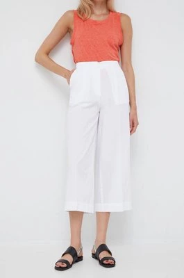 Sisley spodnie bawełniane damskie kolor biały szerokie high waist