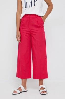 Sisley spodnie bawełniane damskie kolor różowy szerokie high waist