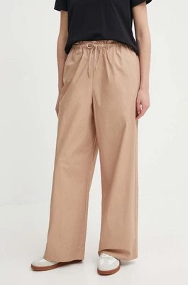 Sisley spodnie bawełniane kolor beżowy szerokie high waist