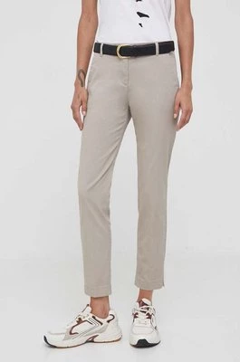Sisley spodnie damskie kolor beżowy dopasowane high waist