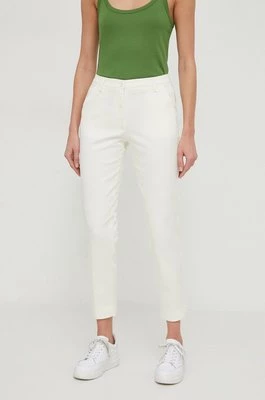 Sisley spodnie damskie kolor beżowy dopasowane medium waist