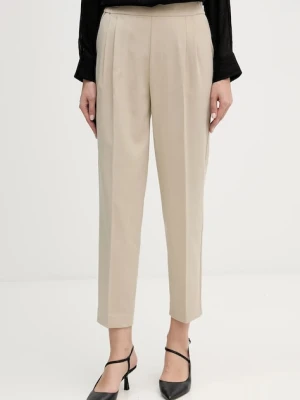 Sisley spodnie damskie kolor beżowy fason chinos high waist 41YPLF043