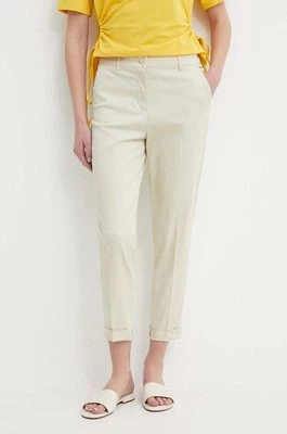 Sisley spodnie damskie kolor beżowy fason cygaretki high waist