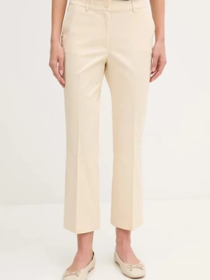 Sisley spodnie damskie kolor beżowy fason cygaretki medium waist 4ENMLE02X