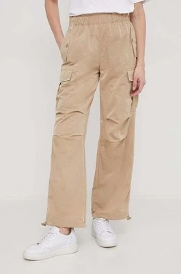 Sisley spodnie damskie kolor beżowy proste high waistCHEAPER