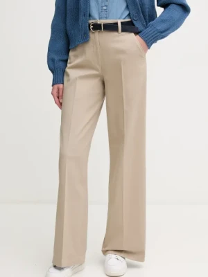 Sisley spodnie damskie kolor beżowy szerokie high waist 4BYWLE03G