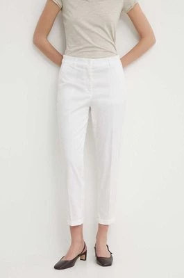 Sisley spodnie damskie kolor biały fason cygaretki high waist