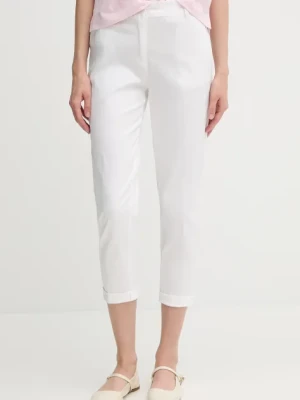 Sisley spodnie damskie kolor biały fason cygaretki high waist