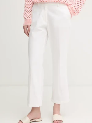Sisley spodnie damskie kolor biały proste medium waist