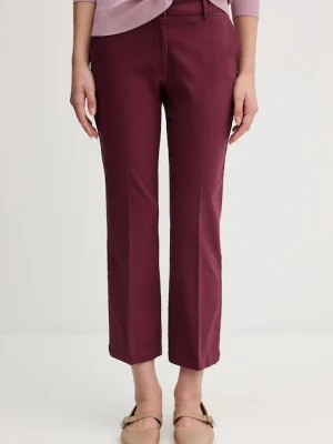 Sisley spodnie damskie kolor bordowy proste medium waist