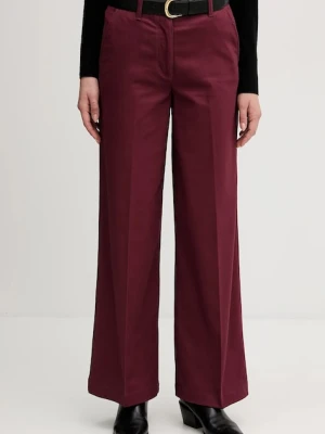 Sisley spodnie damskie kolor bordowy szerokie high waist 4AI6LE03G