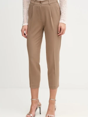 Sisley spodnie damskie kolor brązowy proste high waist