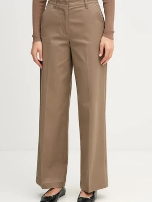 Sisley spodnie damskie kolor brązowy szerokie high waist 4AI6LE03G