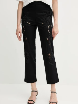 Sisley spodnie damskie kolor czarny fason chinos high waist 48R0LF075