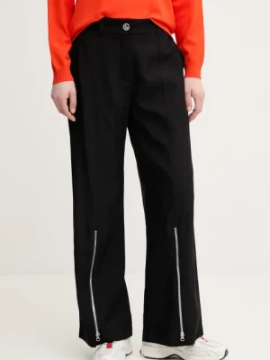 Sisley spodnie damskie kolor czarny proste high waist 47ICLF06O