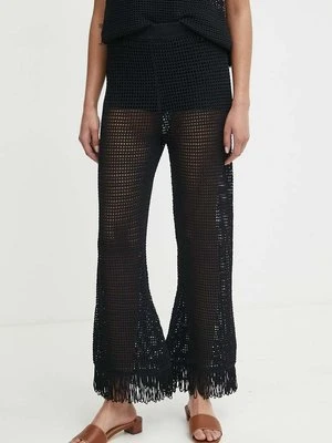 Sisley spodnie damskie kolor czarny proste high waist