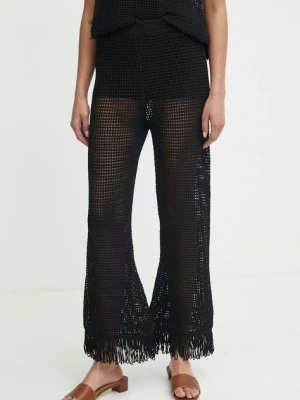 Sisley spodnie damskie kolor czarny proste high waist