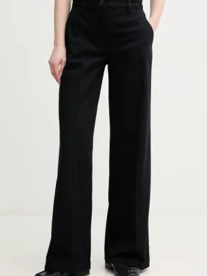 Sisley spodnie damskie kolor czarny szerokie high waist 4BYWLE03G