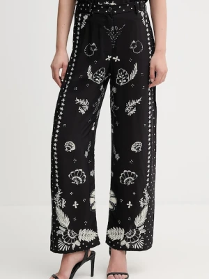 Sisley spodnie damskie kolor czarny szerokie high waist 4YQZLF076