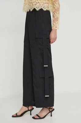 Sisley spodnie damskie kolor czarny szerokie high waist