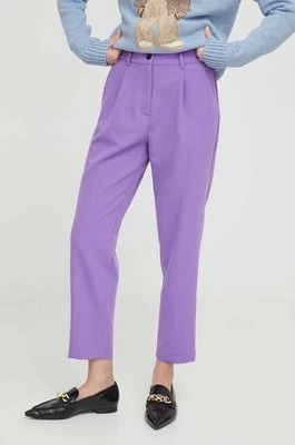 Sisley spodnie damskie kolor fioletowy proste high waist
