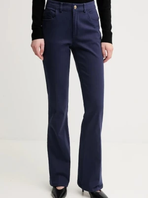 Sisley spodnie damskie kolor granatowy proste high waist 49MALF05G