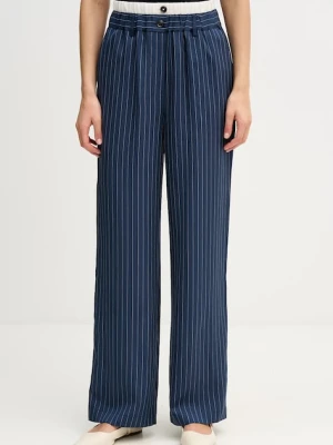 Sisley spodnie damskie kolor granatowy proste high waist 4GNKLF07H