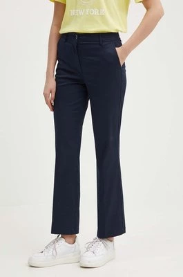 Sisley spodnie damskie kolor granatowy proste high waist