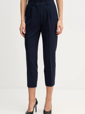 Sisley spodnie damskie kolor granatowy proste high waist